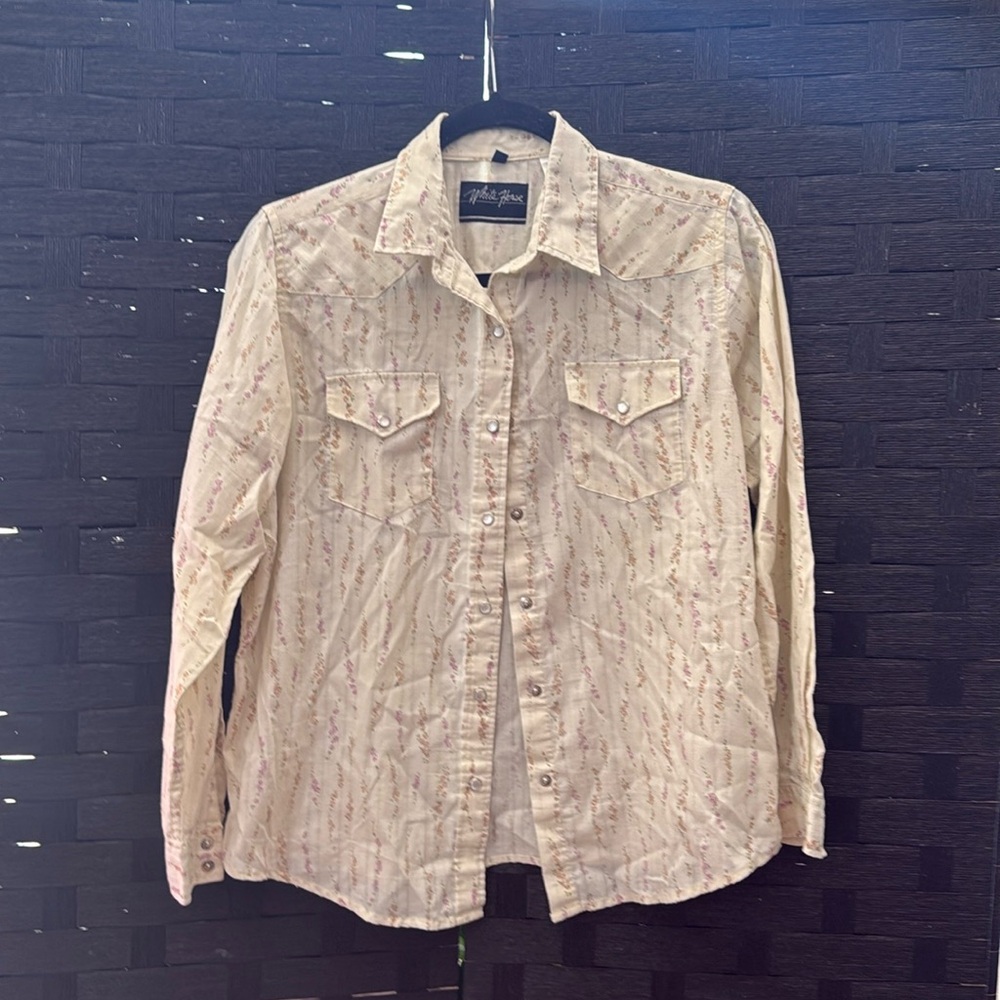 White Horse Cream Button Down With Floral Details